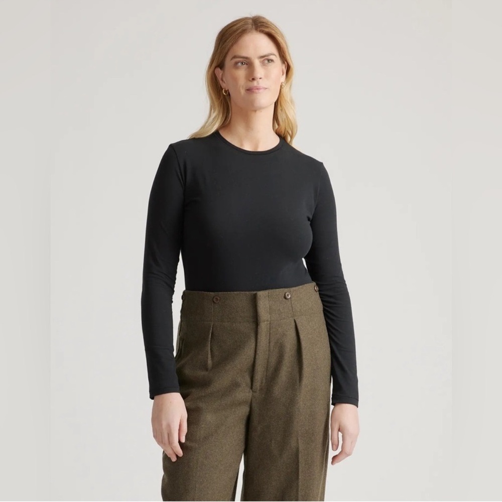 QUINCE Black Stretch Cotton Jersey Long Sleeve Bodysuit